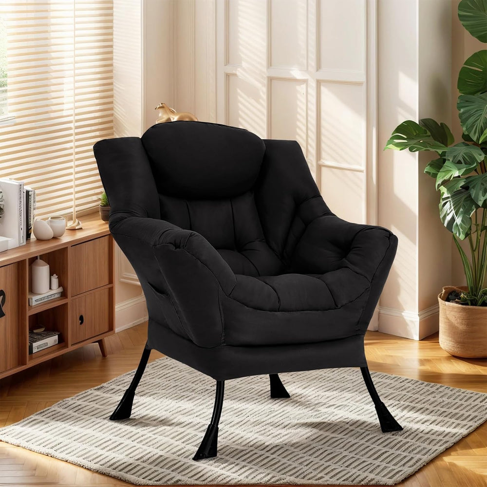 Furlide Comfy Lazy Reading Chair with Armrests and Side Pocket, Black