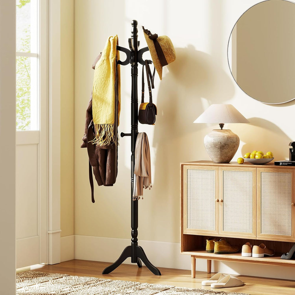Tangkula Coat Rack Freestanding, Solid Rubber Wood Coat Tree with 11 Hooks an...