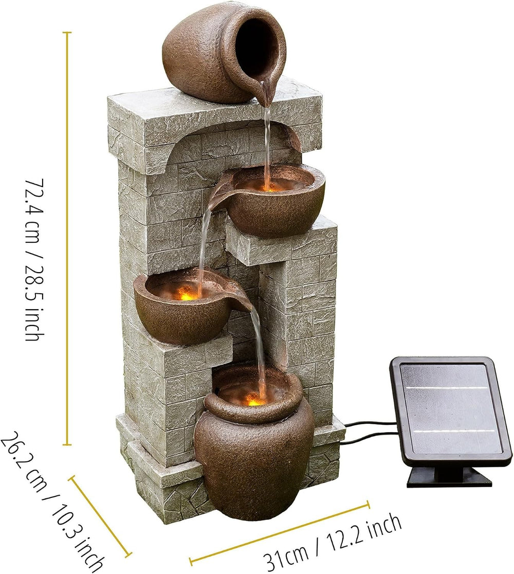 Teamson Home 28 in. Cascading Bowls and Stacked Stones LED Outdoor Water Foun...