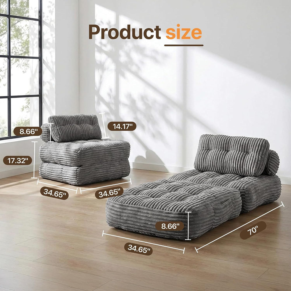 Boneless Chair Folding Sofa Bed, Sleeper Chair, Dark Grey, Single