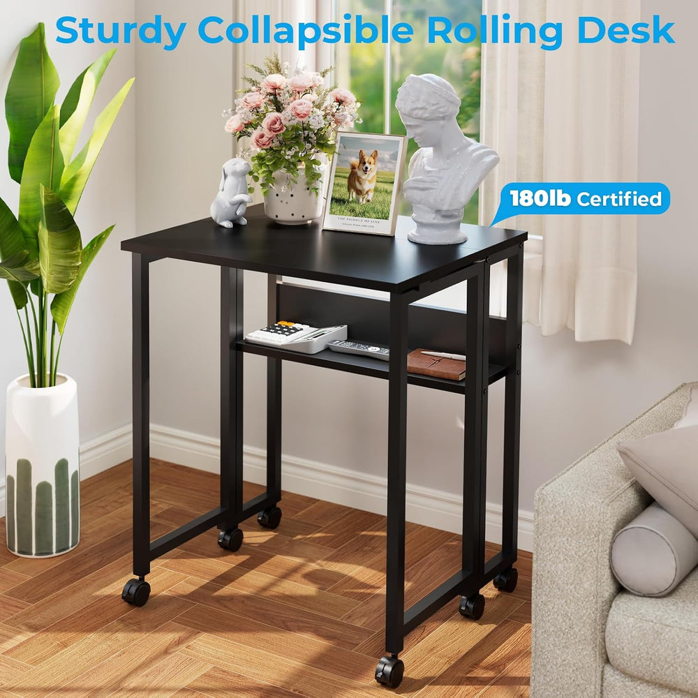 GreenForest Folding Desk with Wheels, 31.5" Rolling Table for Small Spaces