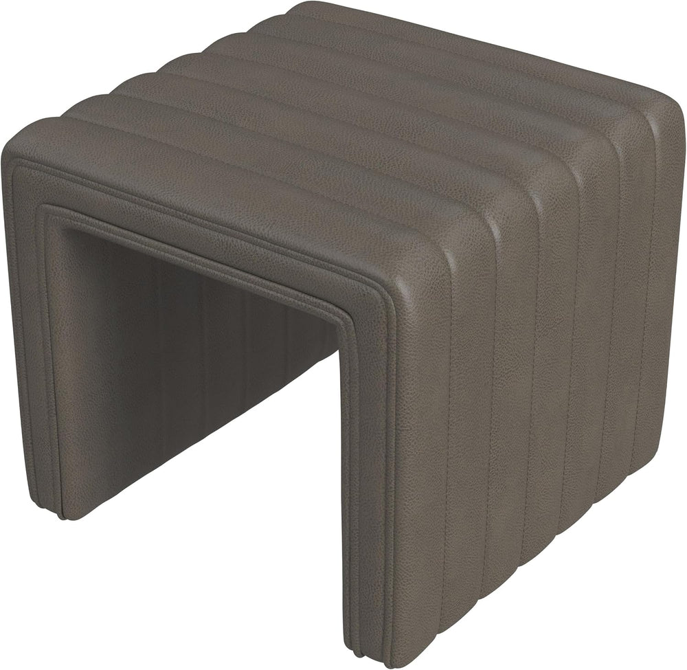 HomePop 19" Modern Channel Tufted Ottoman - Pewter Gray Faux Leather