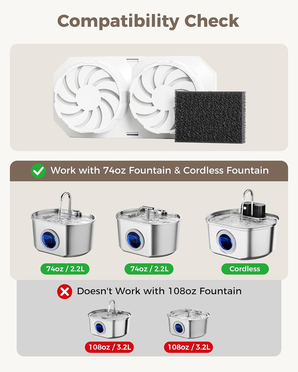 Neareal Cat Water Fountain Replacement Filters and Pre-Filter Sponges