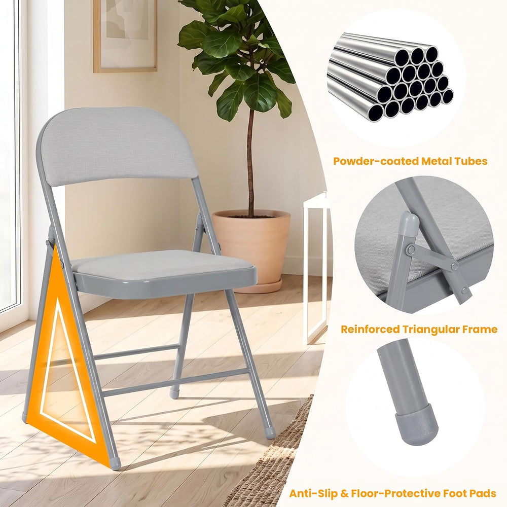 Fabric Padded Folding Chairs with Cushion and Back for Dining Gray