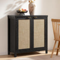 SICOTAS Rattan Black Sideboard Buffet Storage Cabinet with Large Storage