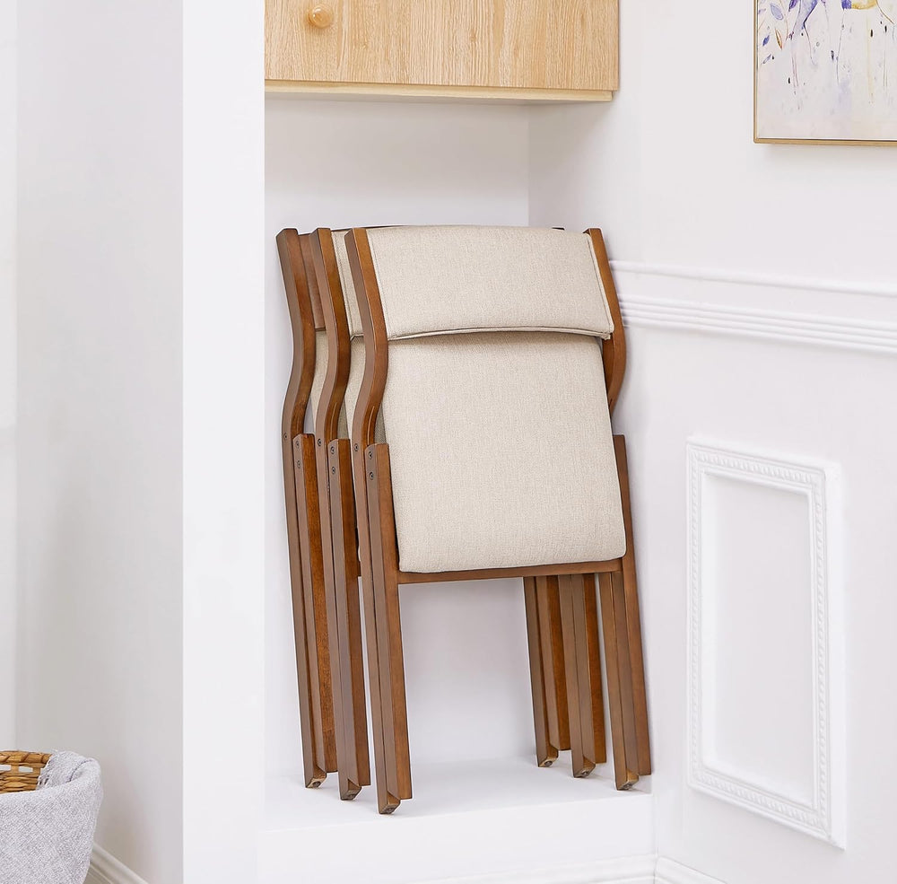 Ball & Cast Upholstered Folding Dining Chairs Set of 2, Foldable Wooden C...