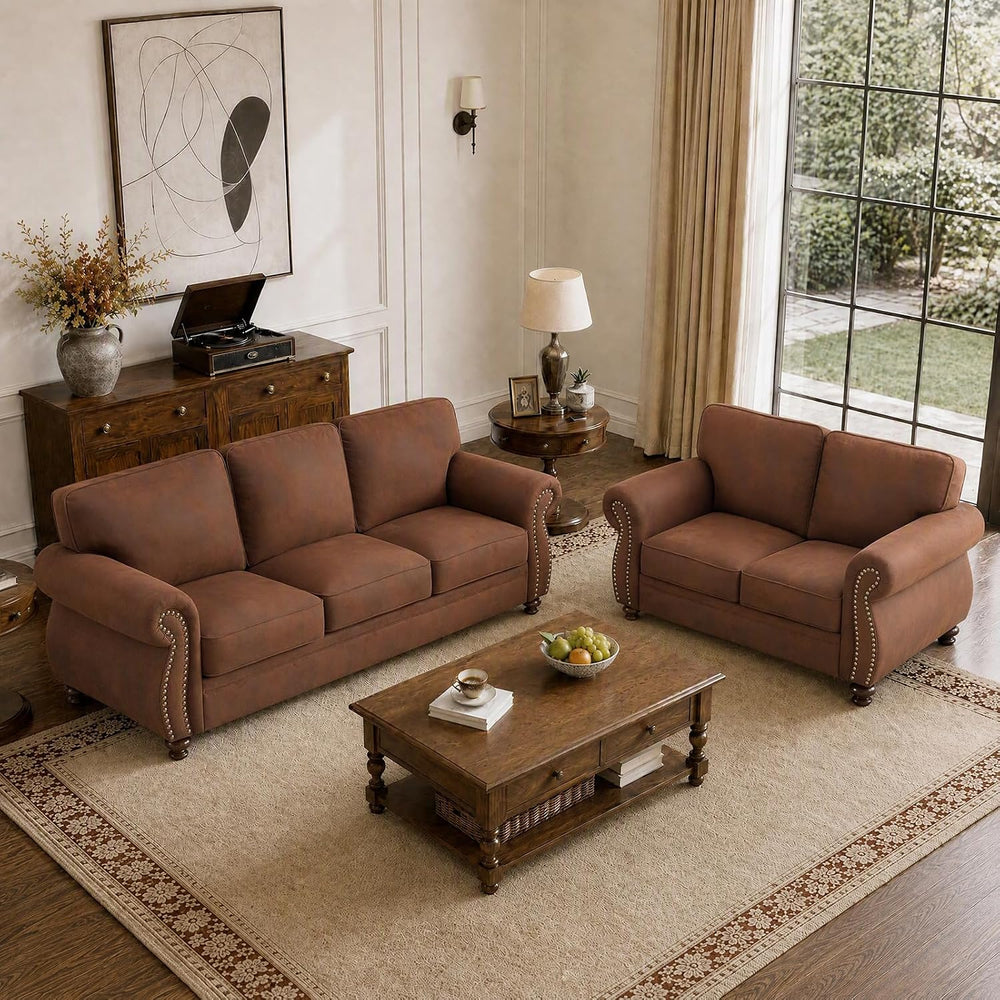 Couchus 2-Piece Sofa Set, 88" 3-Seater, 77" Loveseat, Caramel Rust