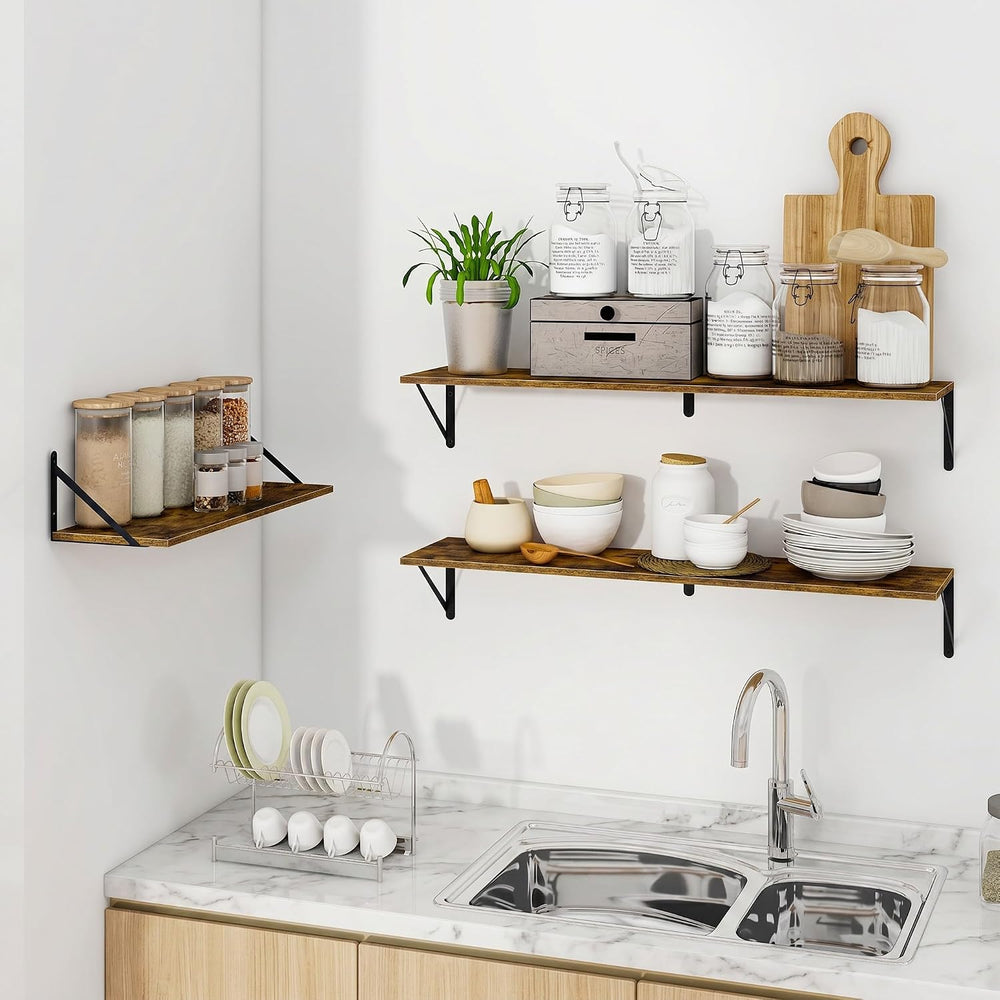 Vivelove Deep Floating Shelves for Wall, 16W x 8D Wood Wall Shelves Set of 3,...