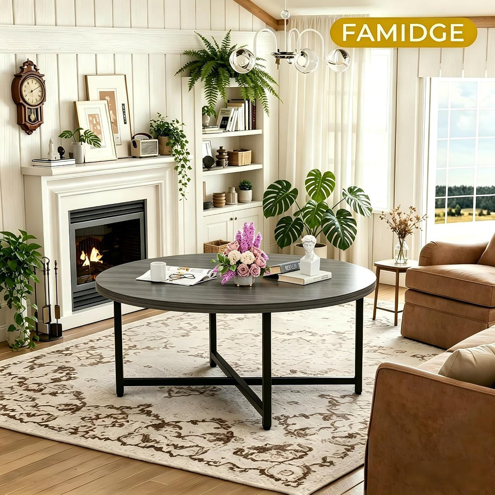 FAMIDGE Coffee Table, 31.5" Large Round Coffee Table for Living Room, Ce...
