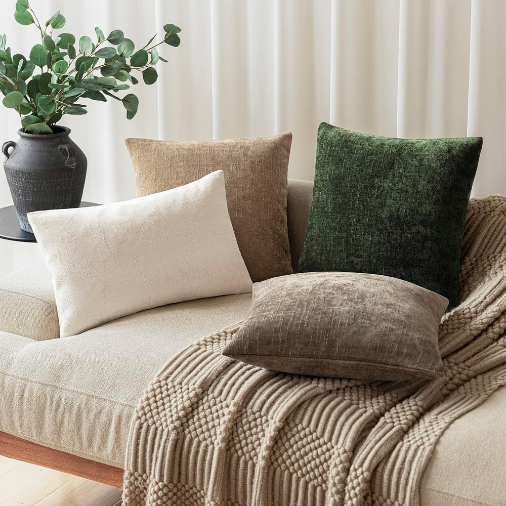Foindtower Solid Textured Chenille Throw Pillow Covers 26x26,Dark Green