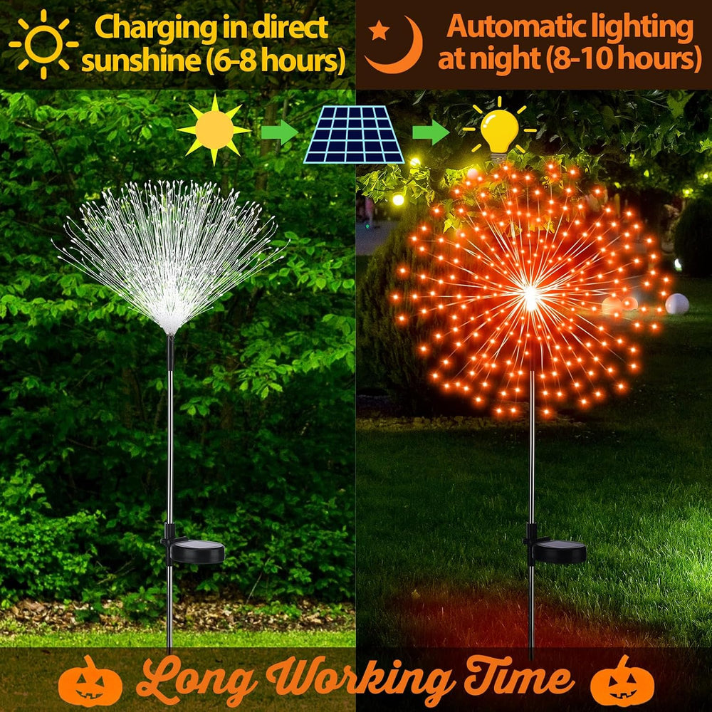 Tujoe 4 Pack Halloween Solar Decoration Outdoor Firework Lights, Orange