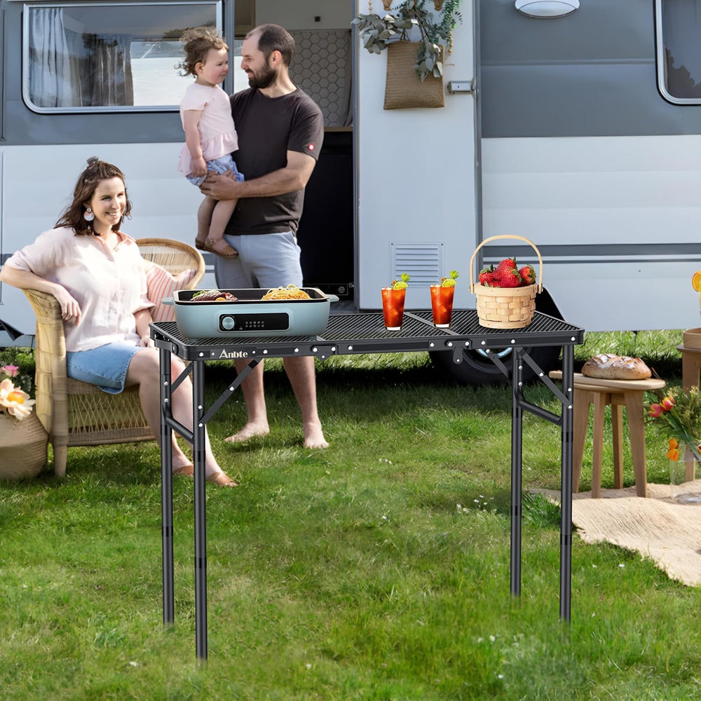 Anbte 3 ft Folding Grill Table, Aluminum Camping Table 3 Heights Max 27.5"