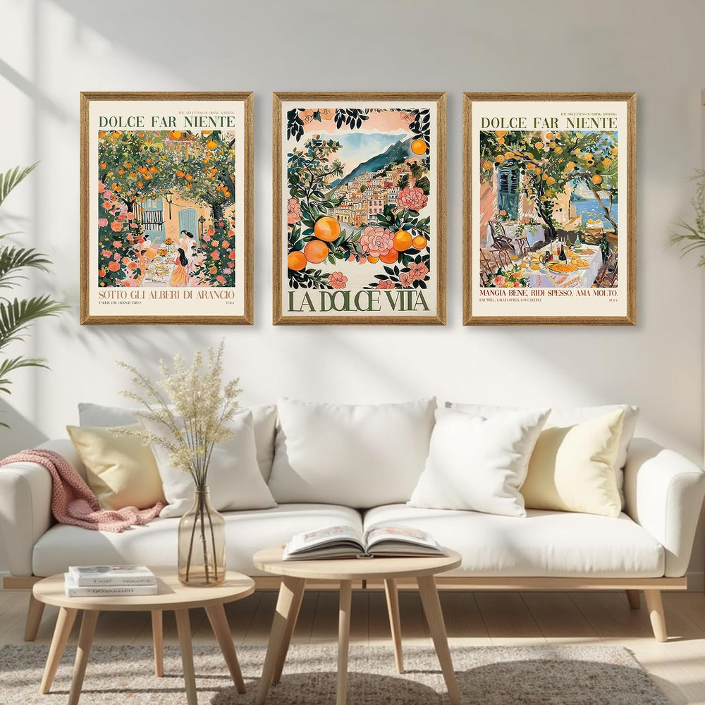 SYWENNOI Triptych, Italian Landscape Framed Cnavas Wall Art, 16x24 in each