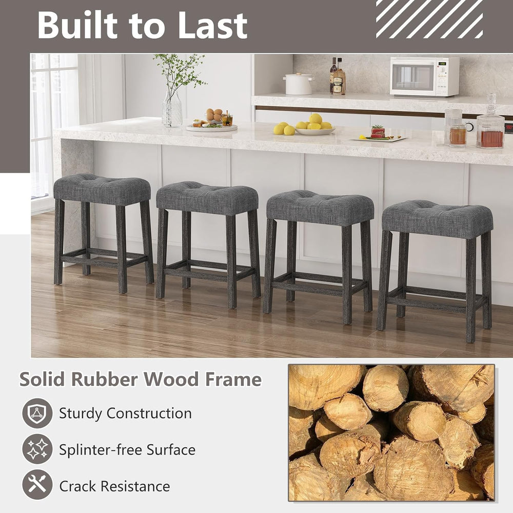 GIANTEX 24" Saddle Bar Stools Set of 2, Farmhouse Button Tufted Barstools