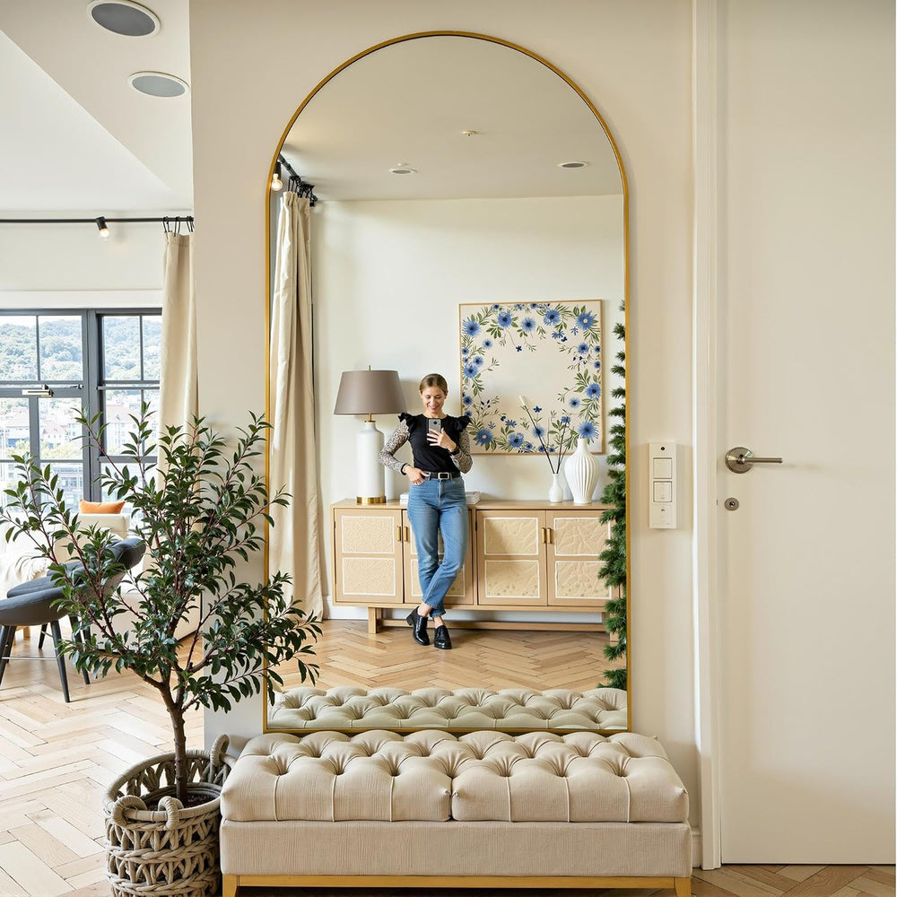 Floor Mirror, 78"x38" Oversized Full Length Mirror with Stand, Gold