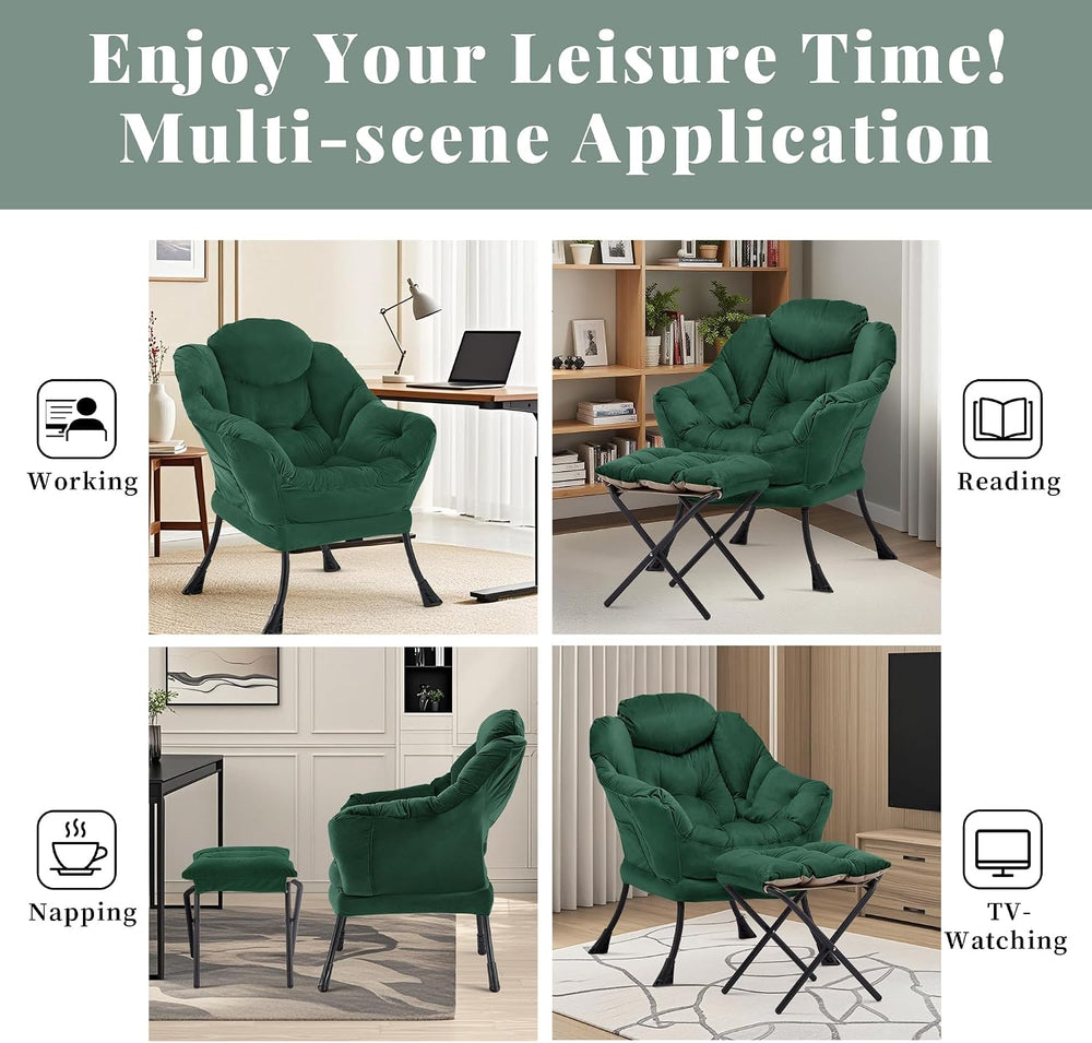 Lazy Chair with Ottoman, Comfy Reading Chair, Emerald Green