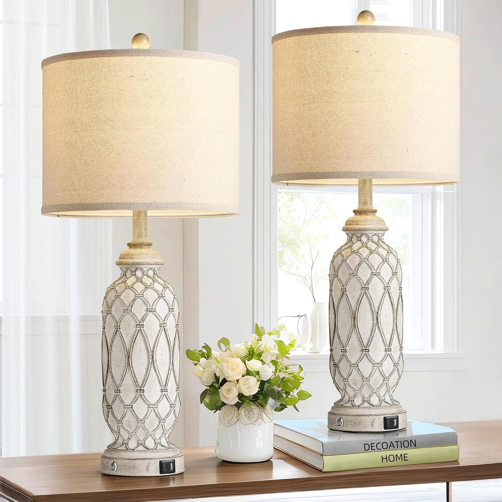 Farmhouse Table Lamps for Bedroom Set of 2, 28" Rustic Bedside Lamp with...