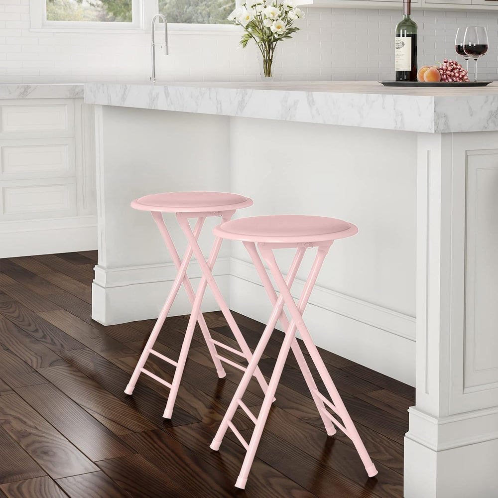 Lavish Home Folding Stool with Padded Backless Seat Set of 2, Pink, 24”