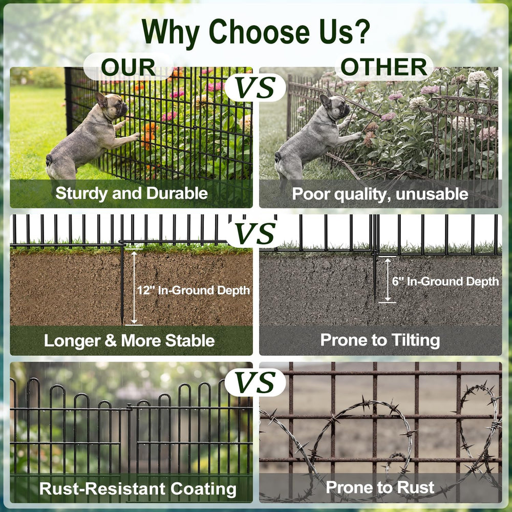 15 Panels No Dig Decorative Garden Fence, Dog Fence Outdoor for Yard