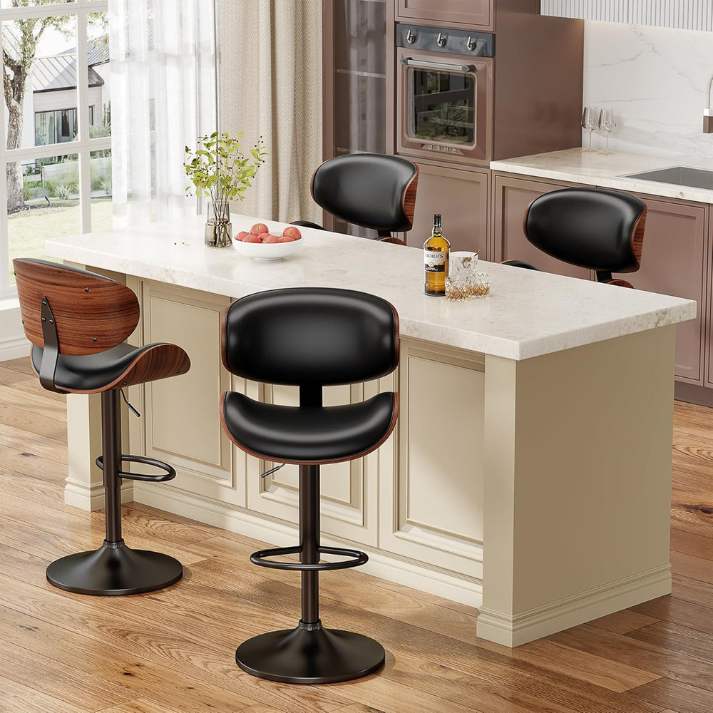 YaFiti Adjustable Swivel Bar Stool, PU Leather with Back, Black