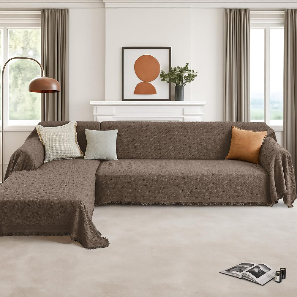 HOMERILLA 2 Piece Sectional Couch Cover for L Shape Sofa Taupe XL