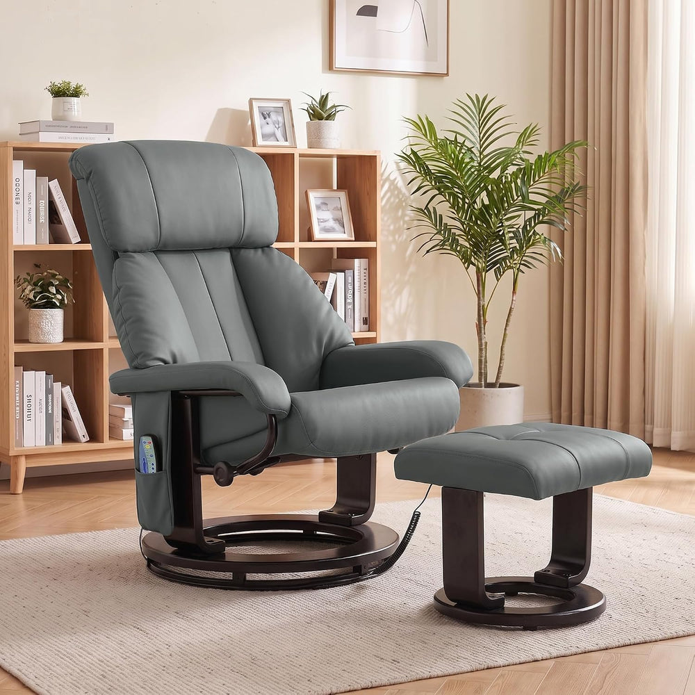 HOMCOM Massage Swivel Recliner Chair with Ottoman, Reclining Lounge, Gray