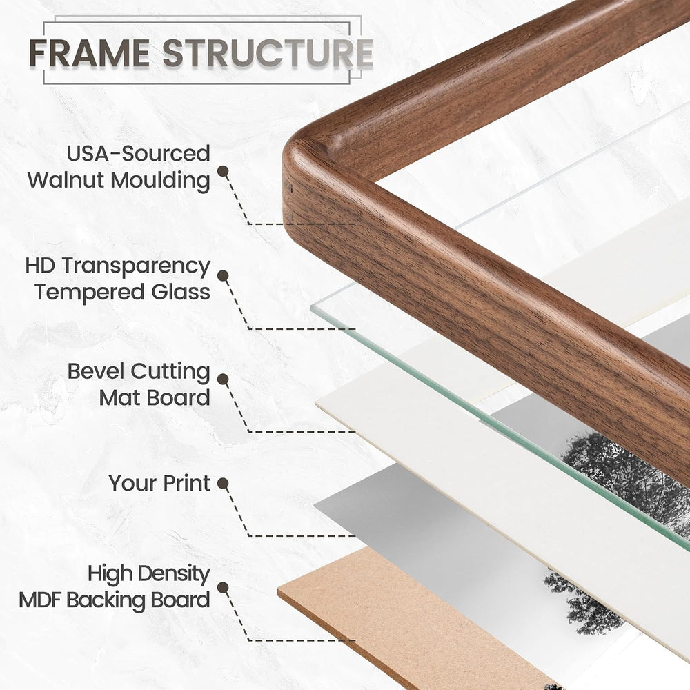 11x14 Picture Frame, Natural Solid Walnut Wood Photo Frame, Rounded Corner