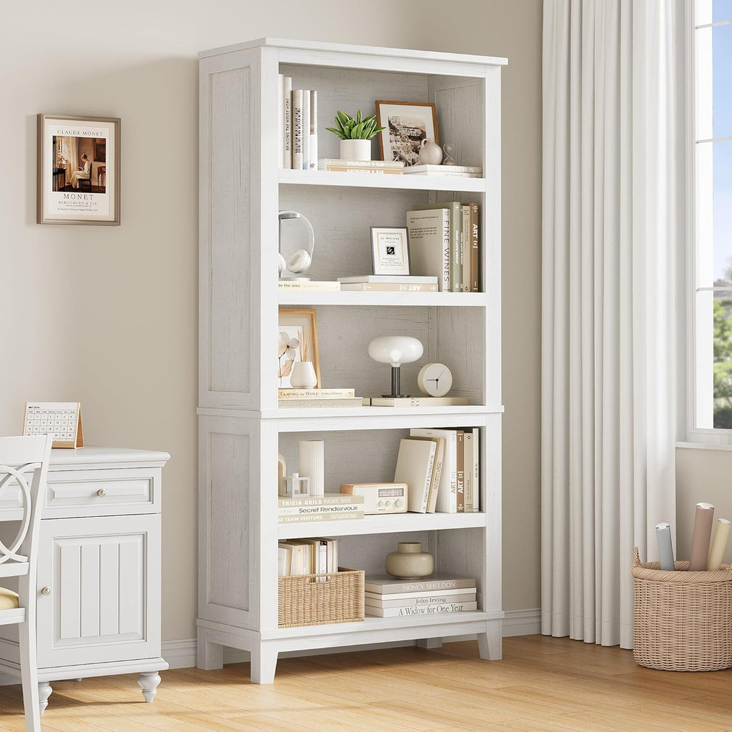 IDEALHOUSE 71" Tall Farmhouse Bookshelf with Adjustable Shelves(White)