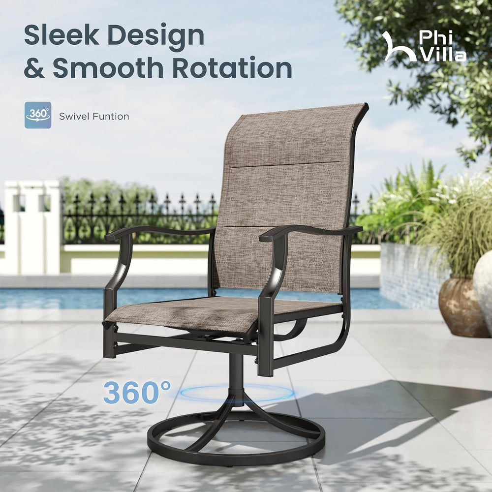 PHI VILLA Outdoor Dining Set for 8, Metal Table w/High Back Swivel Chairs