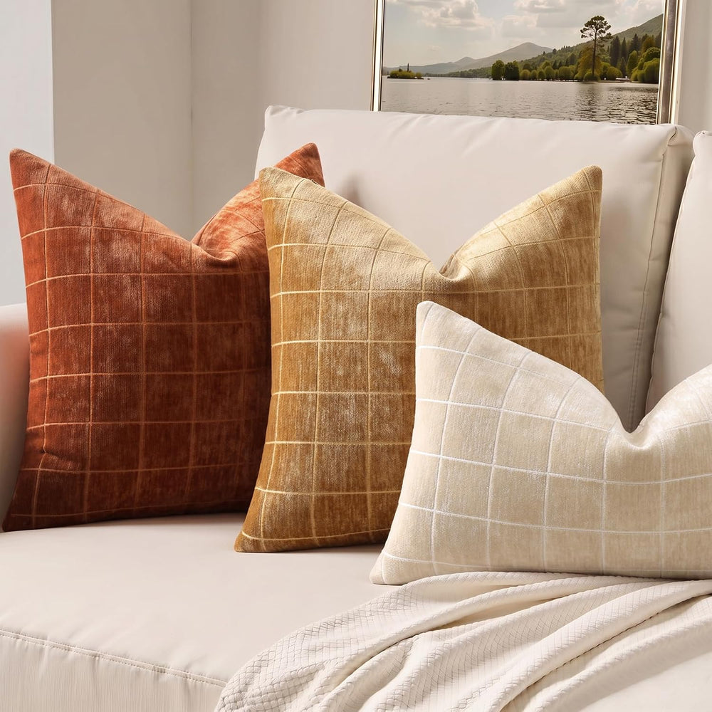 decorUhome Fall Plaid Rust Throw Pillow Covers 26x26 Set of 2