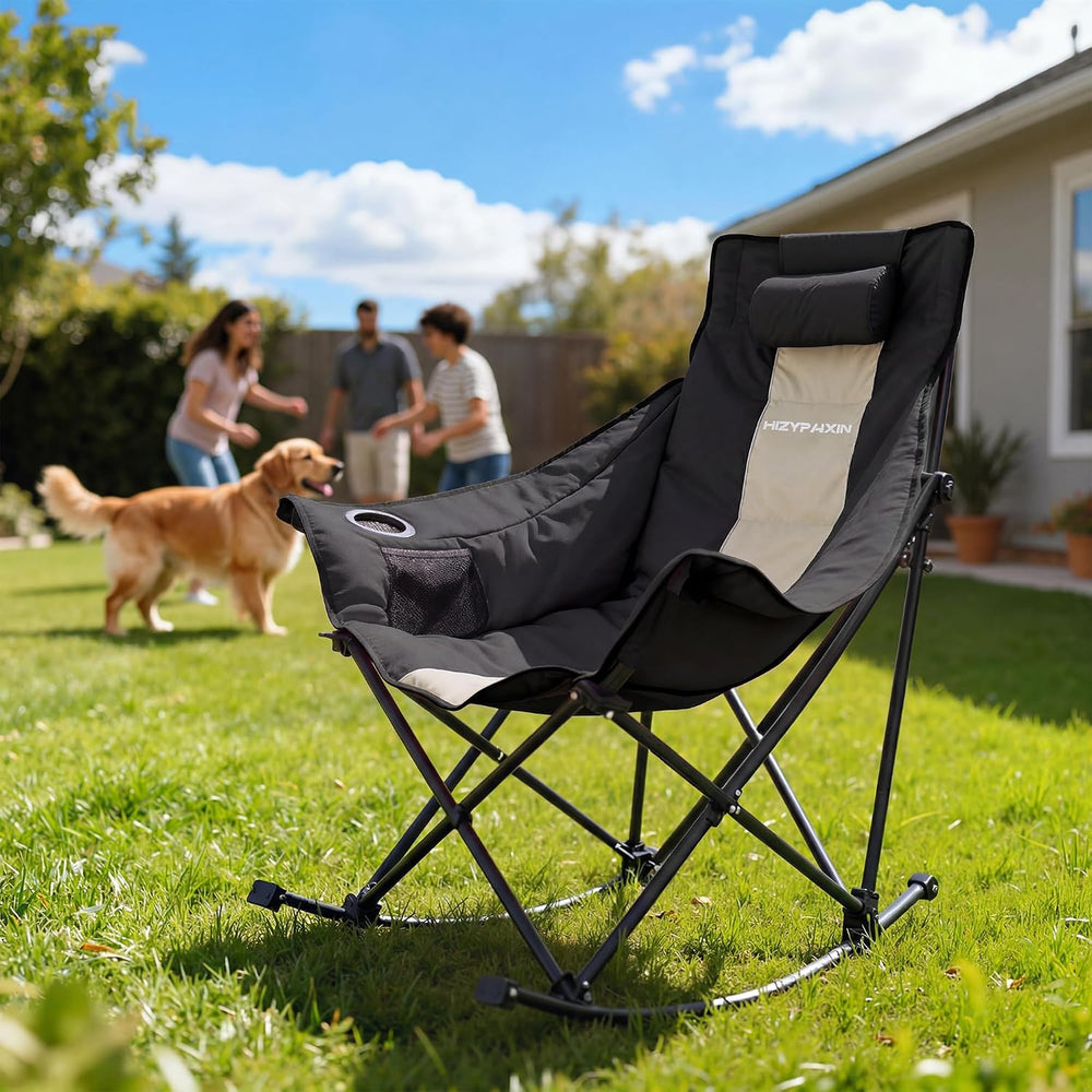 Oversized Rocking Camping Chair for Adults with Headrest, Portable Rocking Ch...