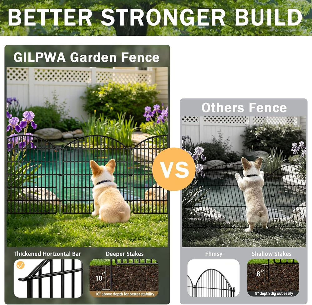 16 Panels Decorative Garden Metal Fence, 33in (H) x 38.67ft (L) No Dig Dog Fe...