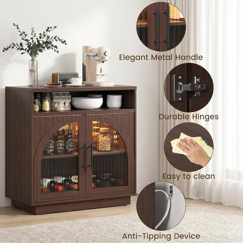 Coffee Bar Cabinet with Storage and LED Lights, Entryway Accent Cabinet