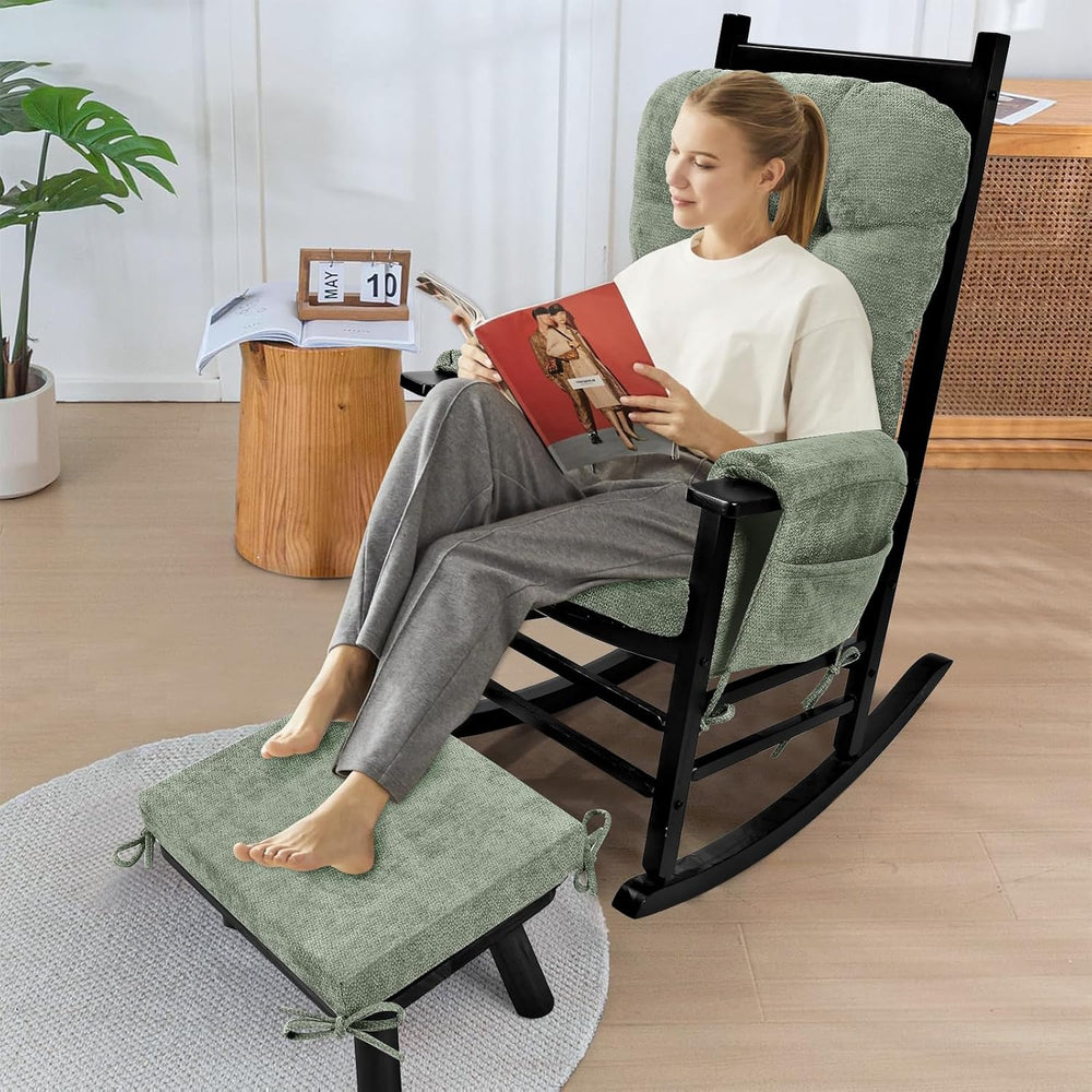 5 PCS Glider Rocker Replacement Cushions with Storage Side Pocket, Luxuriy Ch...