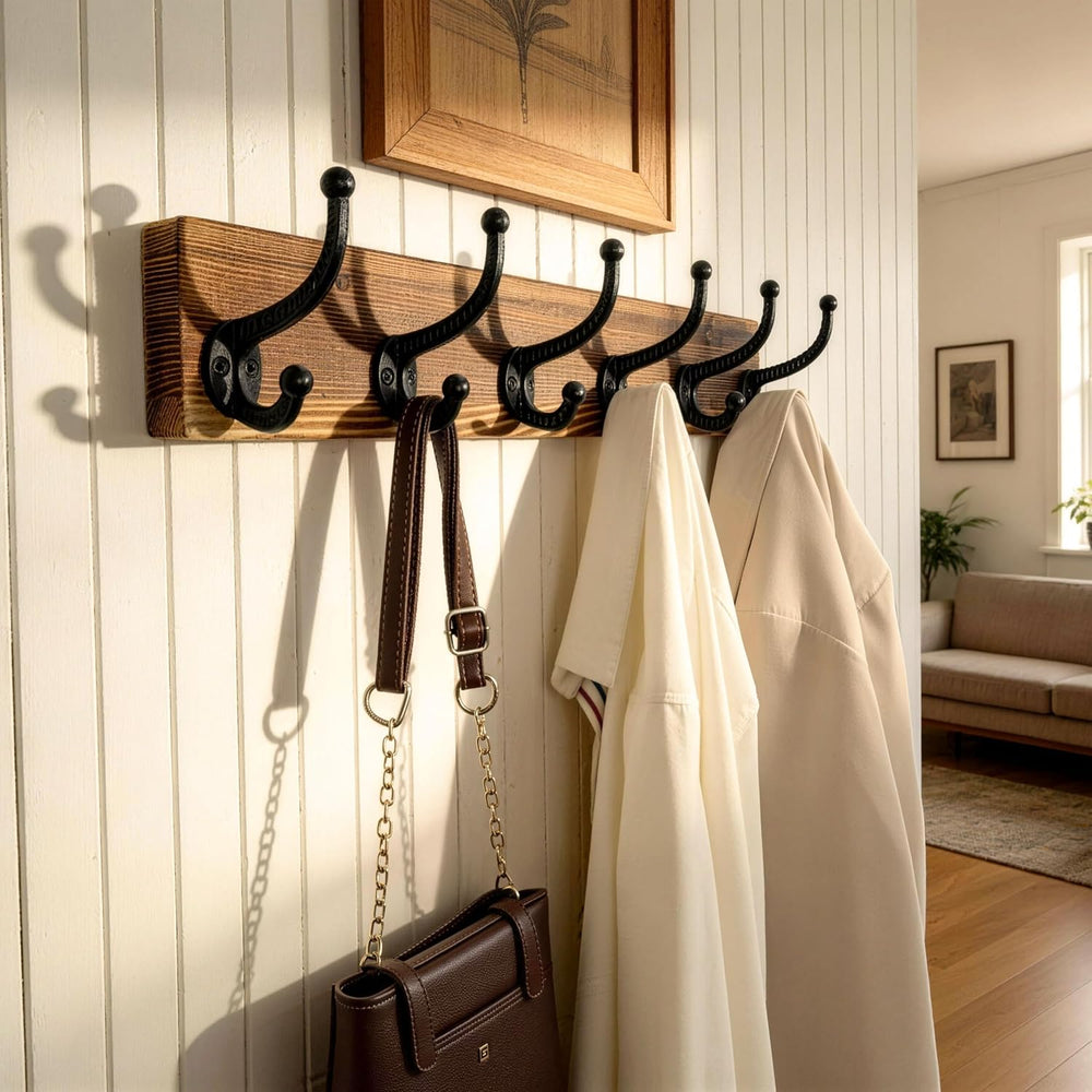 WEBI Rustic Coat Rack Wall Mount,24" Long 6 Cast Iron Coat Hooks Wall Mo...