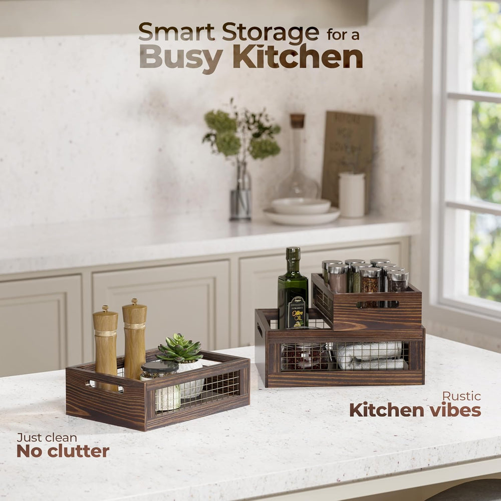 Set of 3 Large Wooden Nesting Countertop Basket for Display