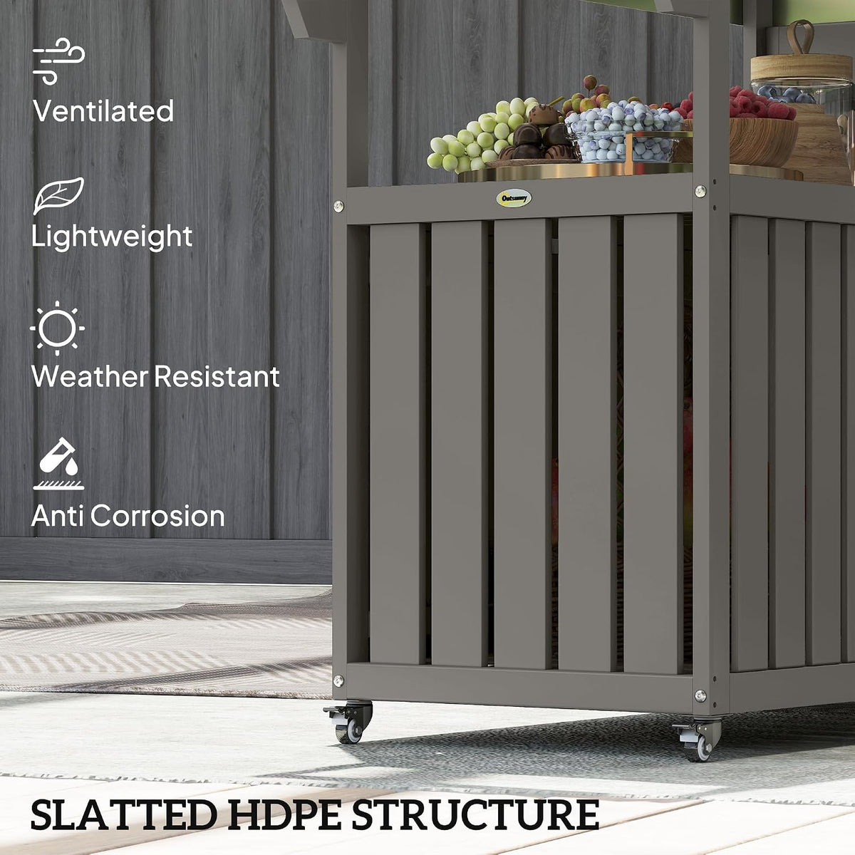 Outsunny Outdoor Bar Cart with Storage Cabinet Kitchen Island Dark Gray