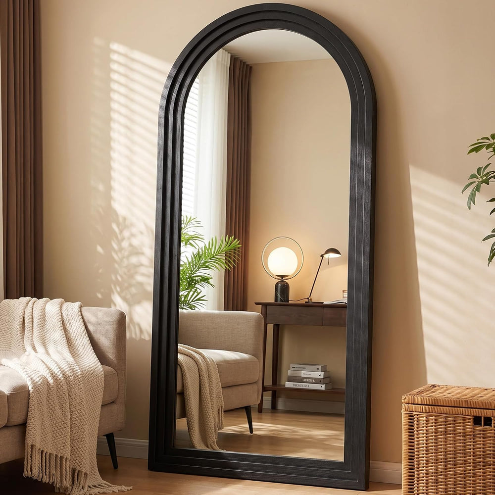 76"x34" Arched Full Length Mirror, Large Wood Floor Mirror, Black