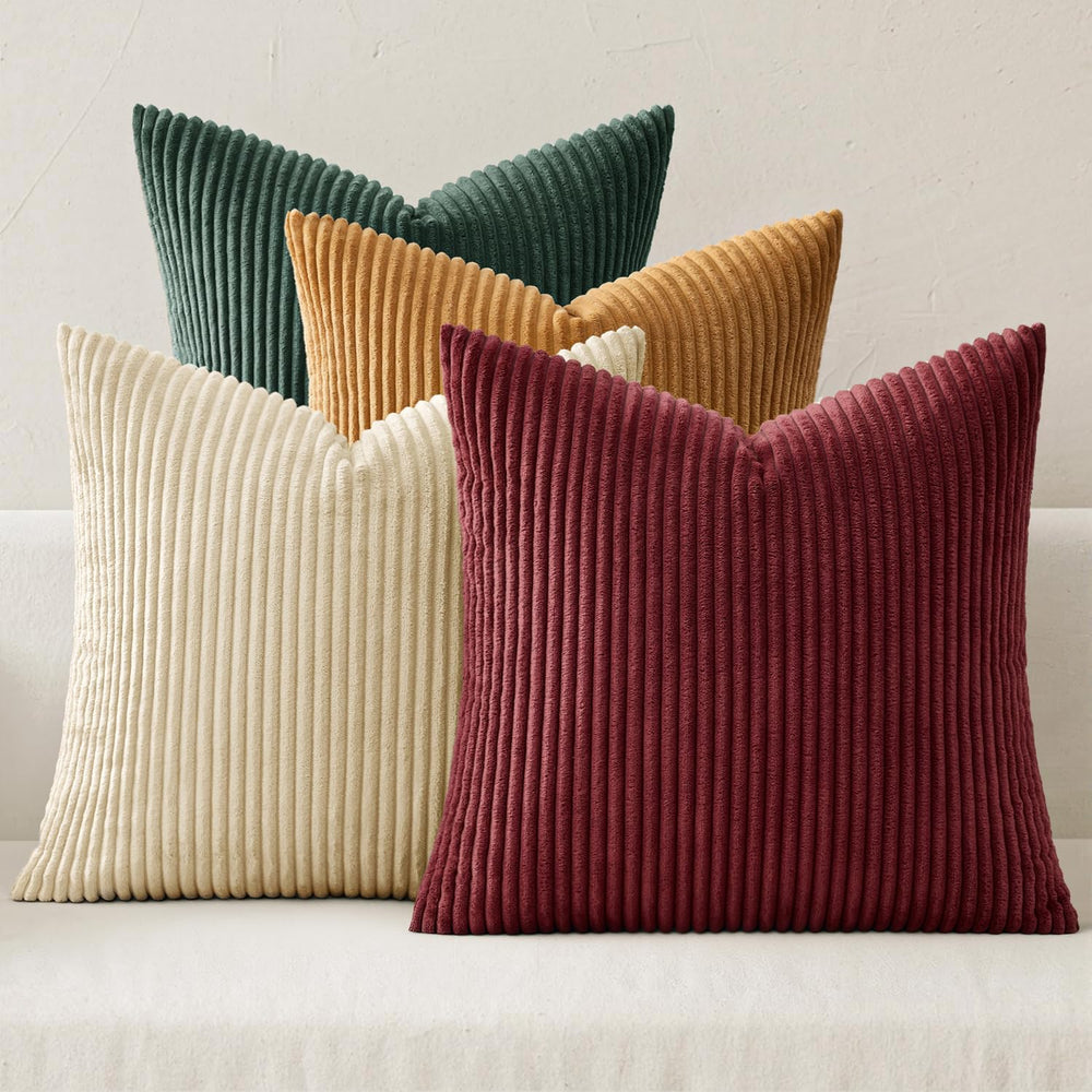 MIULEE Corduroy Decorative Throw Pillow Covers Christmas Red Green 18x18