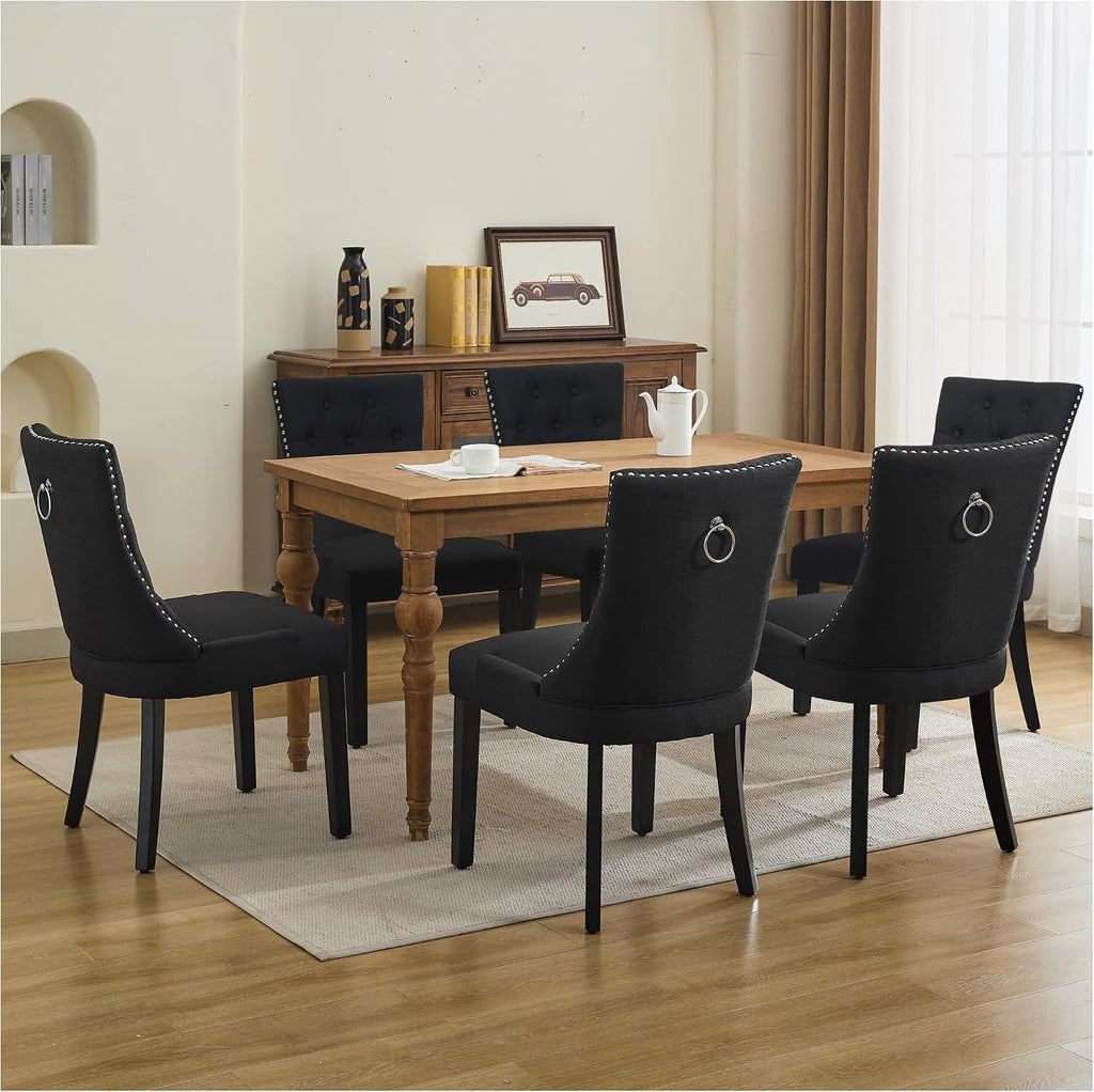 Dining Chairs Set of 6, Modern Kitchen Chairs with Back, Black