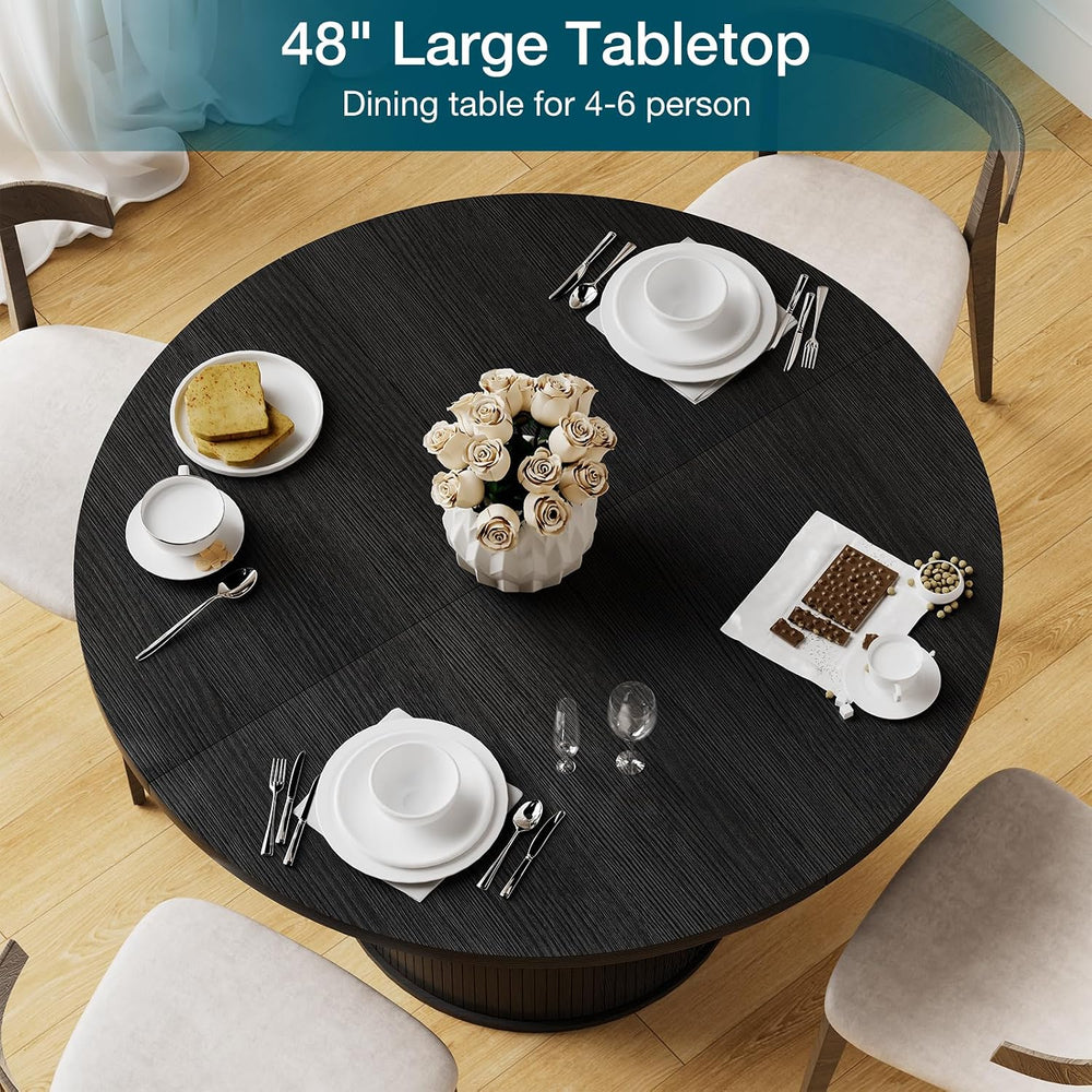 HOMMPA 48'' Round Dining Table for 4-6 Kitchen Table with Storage-Black