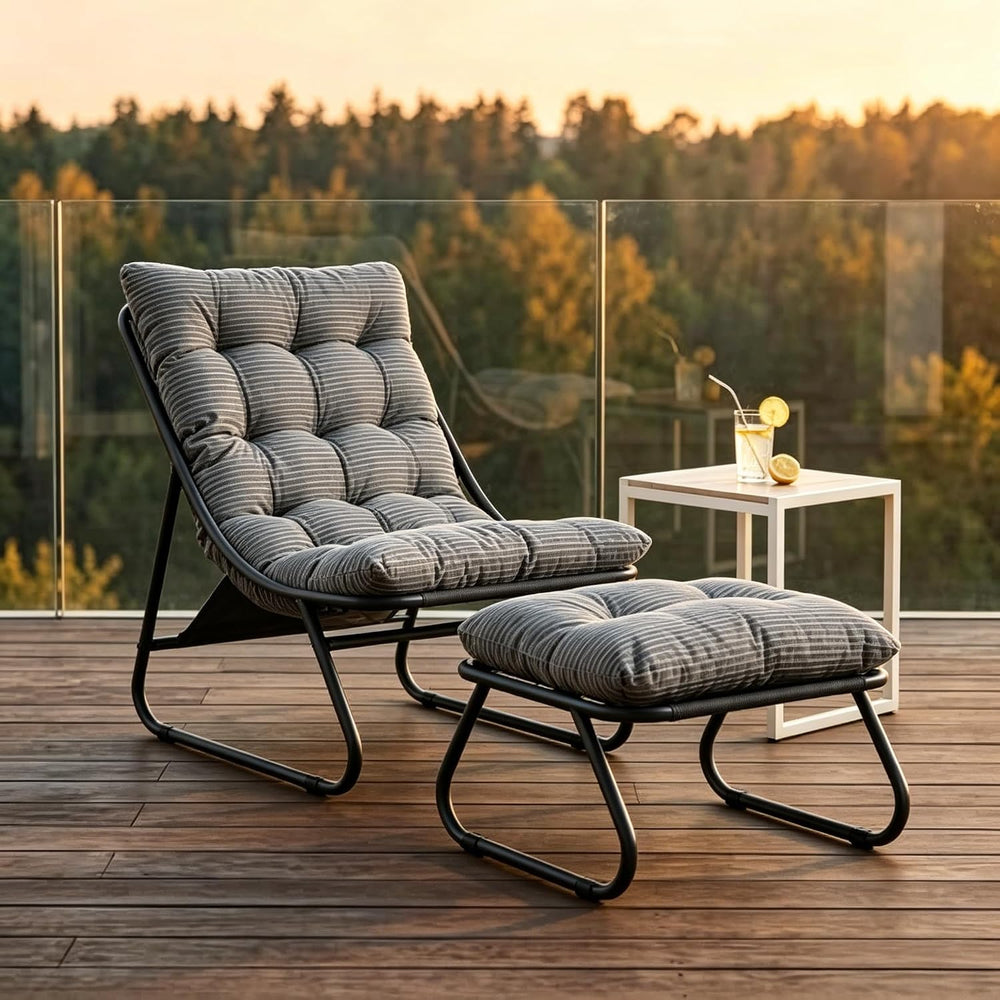 Rocking Chair with Ottoman, Modern Metal Frame Outdoor Rocker, Comfy Patio Lo...