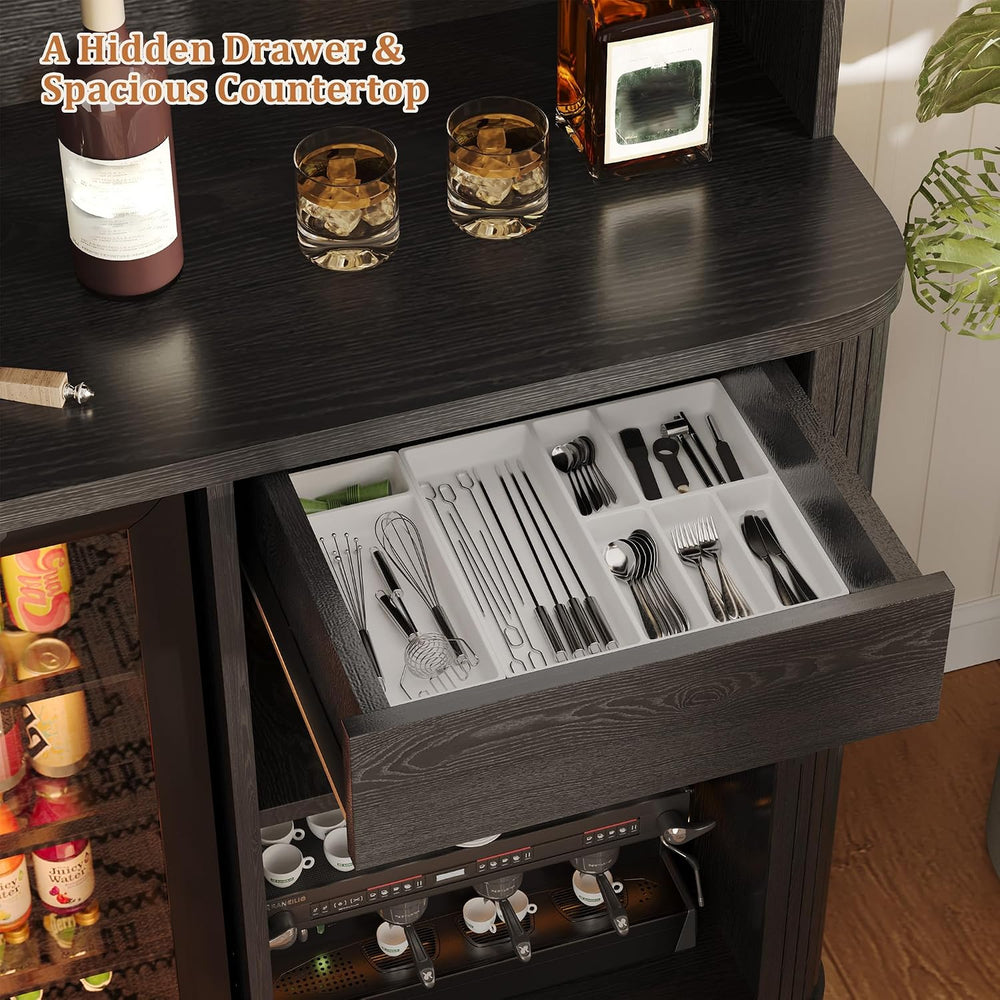 Godchoices 70.8" Tall Fluted Coffee Bar Cabinet with Mini Fridge Space, ...
