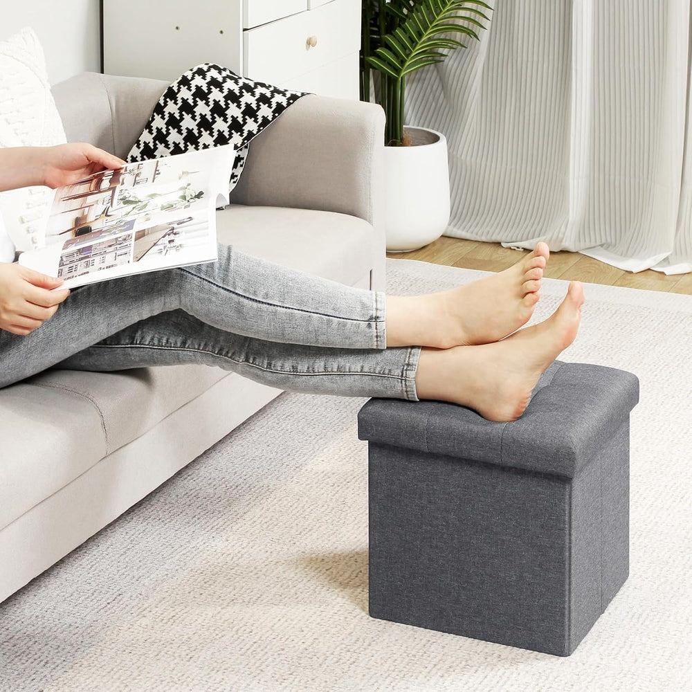 B FSOBEIIALEO 12.6" Folding Storage Ottoman Foot Rest, Linen Grey, 2 Pack