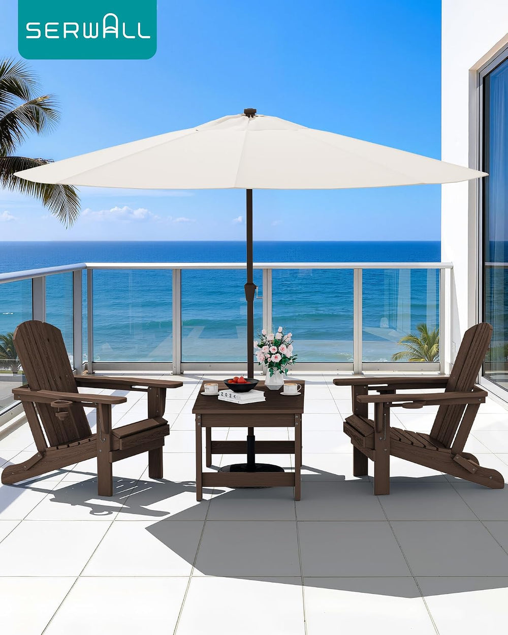 SERWALL HDPE Outdoor Coffee Table with Umbrella Hole, Coffee