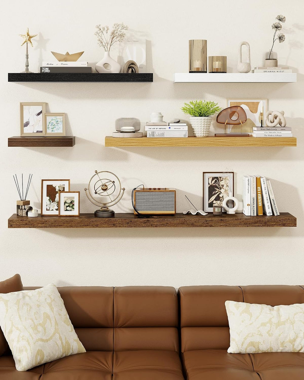 Marsmiles 55" Floating Shelves for Wall, Wooden Shelves with Invisible B...
