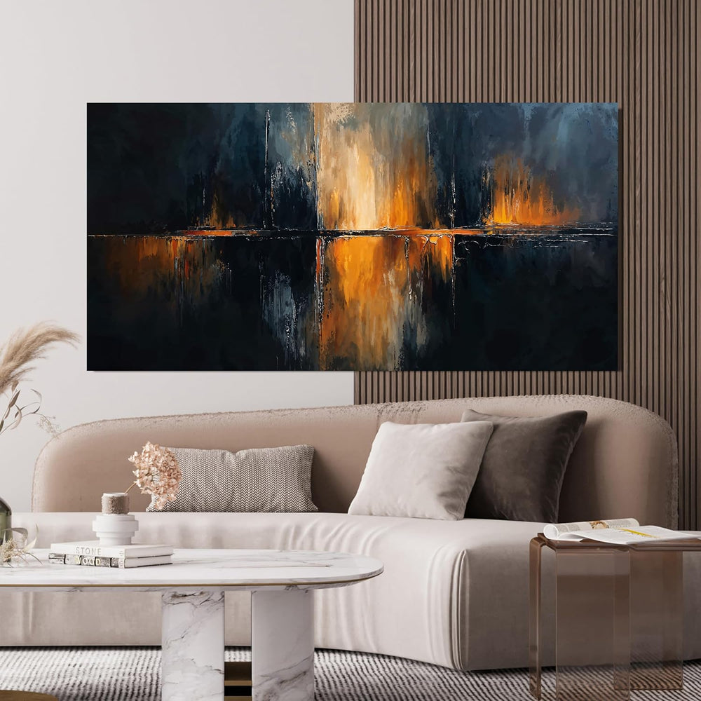Large Modern Canvas Wall Art Decor Abstract Black Gold Wall Art 29" X 58...