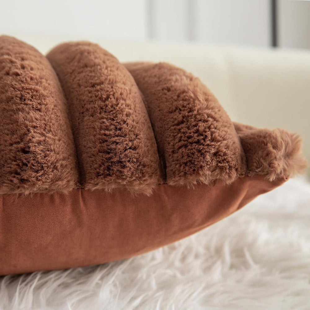 Neelvin Brown Faux Fur Cozy Soft Stripe Decorative Throw Pillow Covers 24x24 ...