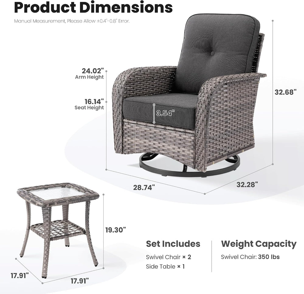 ovios 3 Pieces Patio Furniture Set, Outdoor Wicker Sofa with Swivel Glider Ch...