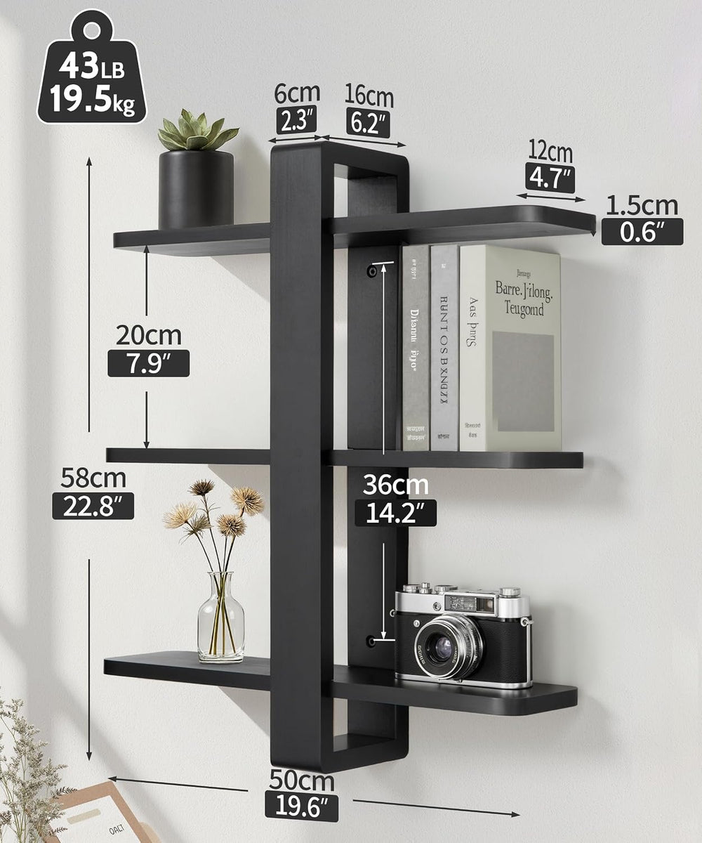 SUMGAR Black Floating Shelves for Wall, 3 Tier Adjustable Large Shelf Unit